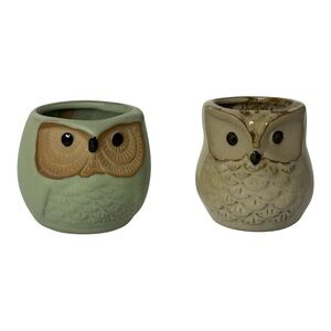 Set of 2 Mini Owl Succulent Ceramic Planter 2.5" Tall
